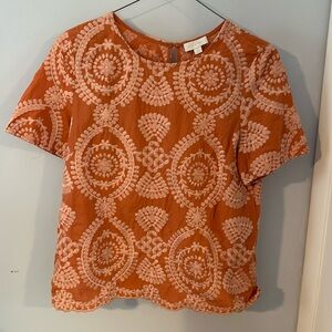 Anthropologie eri + Ali embroidered salmon blouse M